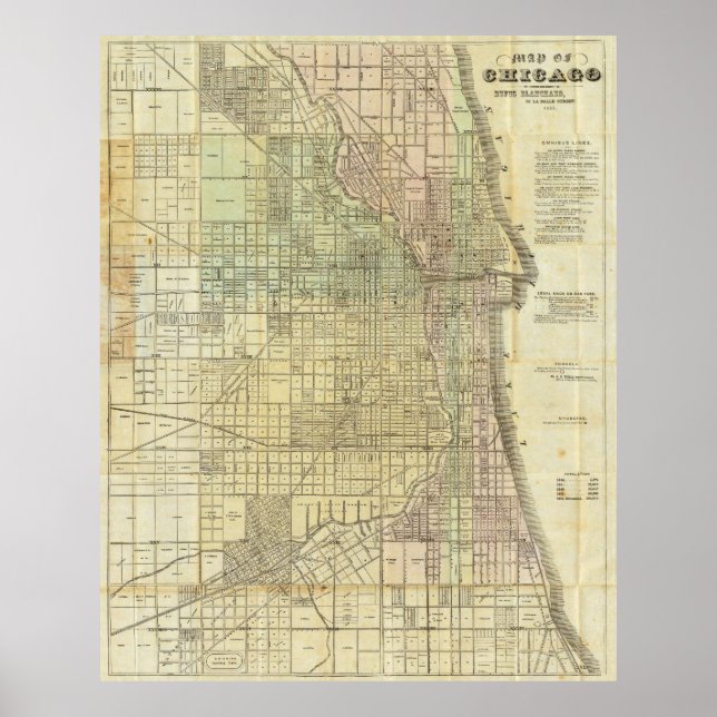 1857 Karta i Chicago Illinois Poster (Framsidan)