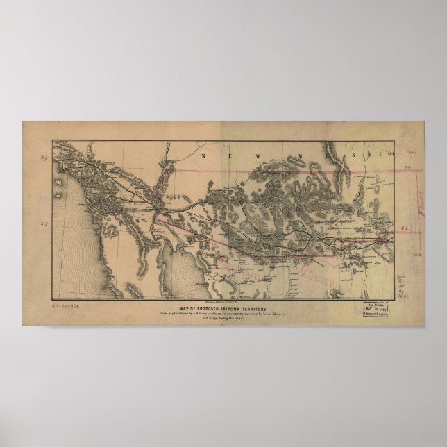 1857 Karta i det föreslagna området Arizona och jä Poster (Framsidan)