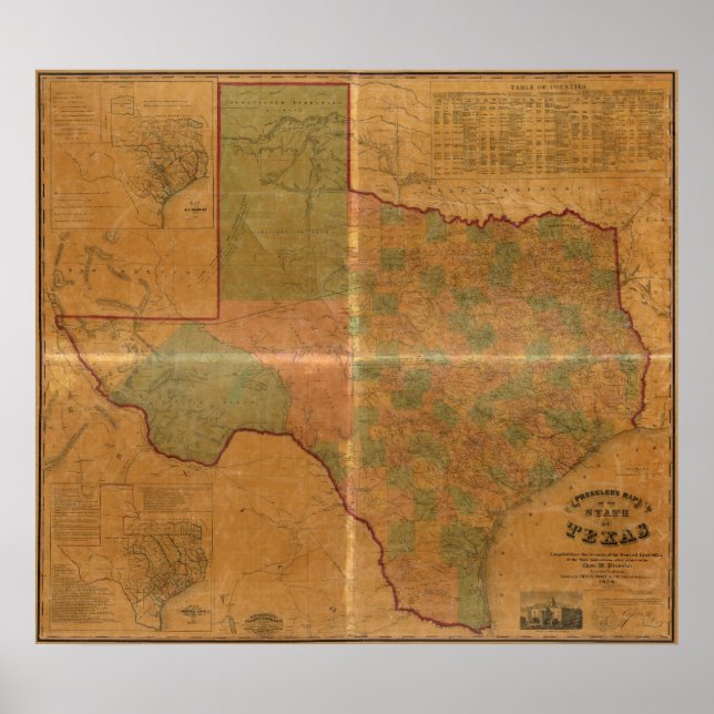 1857 Karta i Texas Poster (Framsidan)