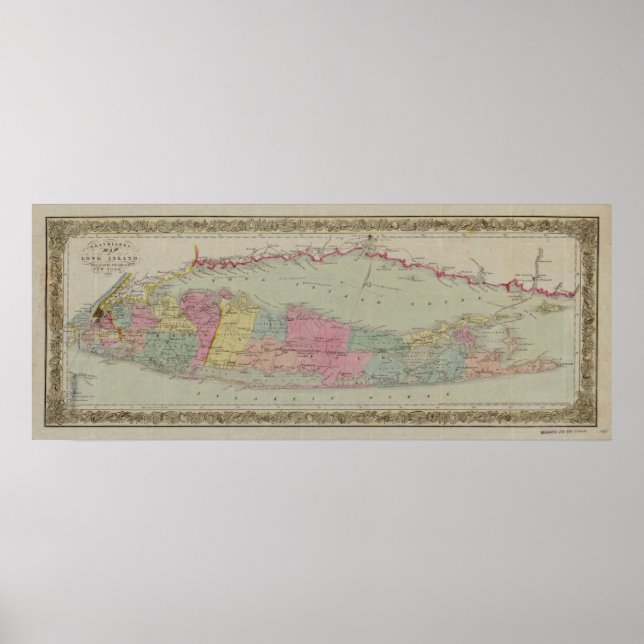 1857 Karta på Long Island, New York Poster (Framsidan)