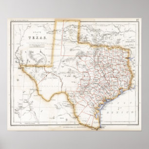 1857 Texas Karta Poster