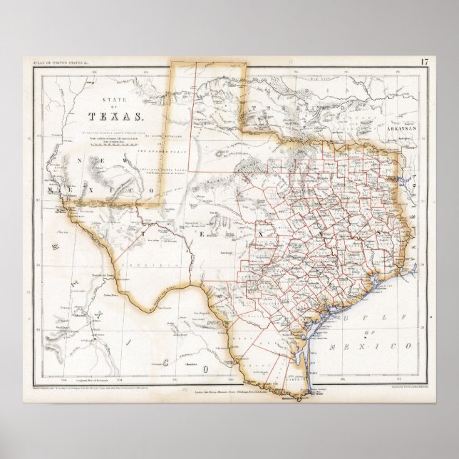 1857 Texas Karta Poster (Framsidan)