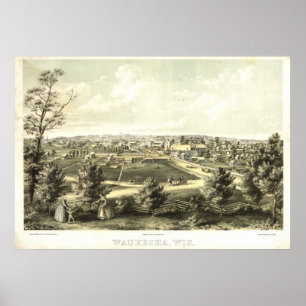 1857 Waukesha, WI Birds Öga View Panoramic Karta Poster