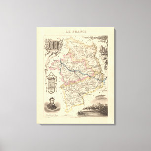 1858 Karta från Cher Department, Frankrike Poster Canvastryck