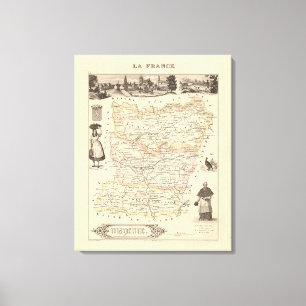 1858 Karta från Mayenne Department, Frankrike Post Canvastryck
