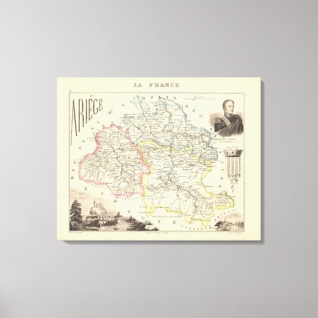 1858 Karta i Ariège Department, Frankrike Poster Canvastryck (Framsida)