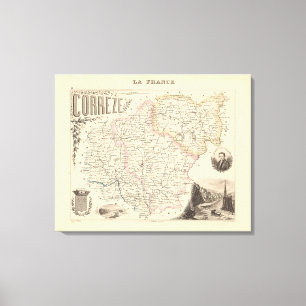 1858 Karta i Correze Department, Frankrike Poster Canvastryck
