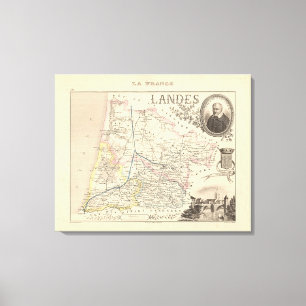 1858 Karta i departementet Landes, Frankrike Poste Canvastryck