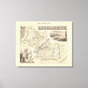 1858 Karta i departementet Loir et Cher, Frankrike Canvastryck