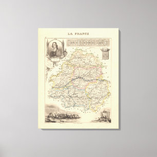 1858 Karta i Dordogne Department, Frankrike Poster Canvastryck