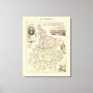 1858 Karta i Hautes Pyrenées Department, Frankrike Canvastryck