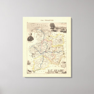 1858 Karta i Ille et Vilaine Department, Frankrike Canvastryck