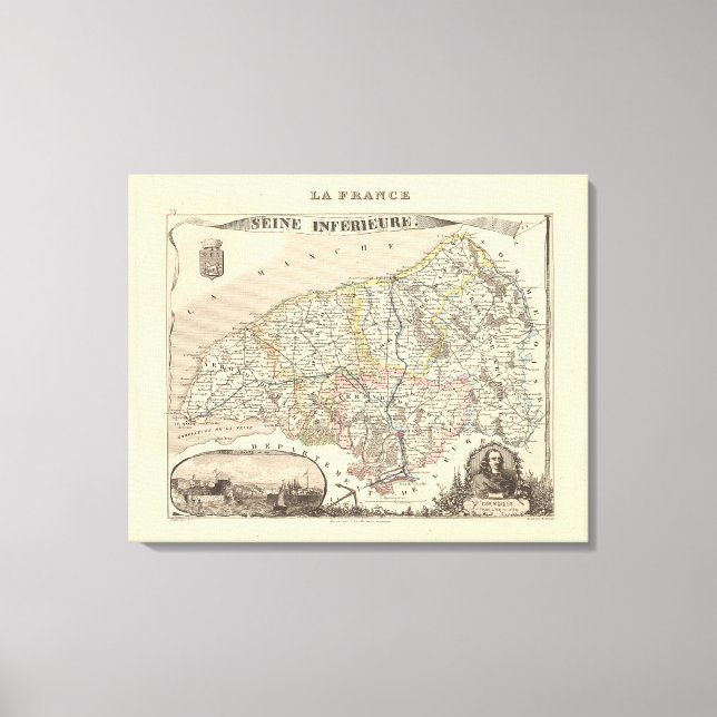 1858 Karta i Seine Inferieure Department, Frankrik Canvastryck (Framsida)