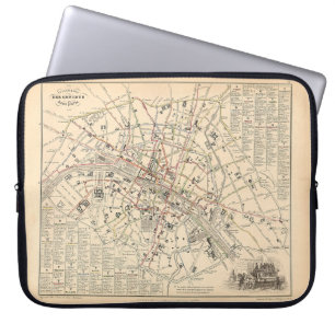 1858 Karta: Itineraire des Omnibus dans Paris Fran Laptop Fodral