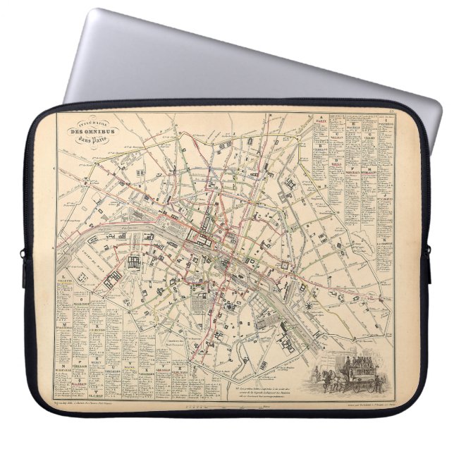 1858 Karta: Itineraire des Omnibus dans Paris Fran Laptop Fodral (Framsidan)