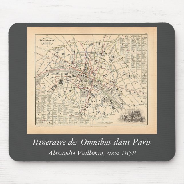 1858 Karta: Itineraire des Omnibus dans Paris Fran Musmatta (Framsidan)