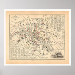 1858 Karta: Itineraire des Omnibus dans Paris Fran Poster