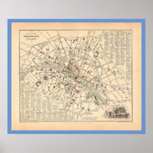 1858 Karta: Itineraire des Omnibus dans Paris Fran Poster