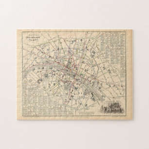 1858 Karta: Itineraire des Omnibus dans Paris Fran Pussel