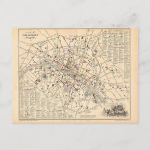 1858 Karta: Itinéraire des Omnibus dans Paris Fran Vykort