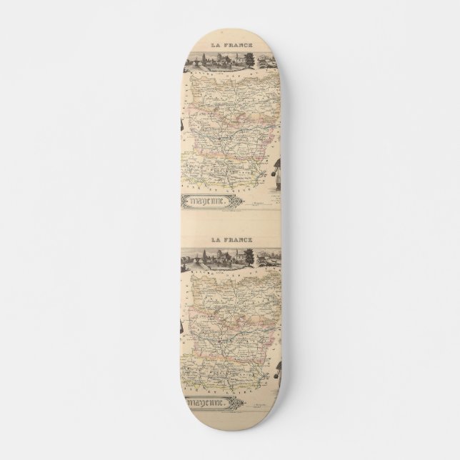 1858 Karta, Mayenne Department, Frankrike Mini Skateboard Bräda 18,7 Cm (Framsida)