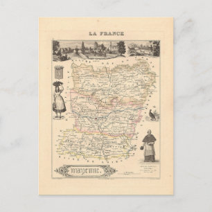 1858 Karta, Mayenne Department, Frankrike Vykort