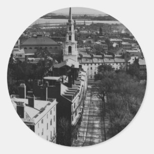 1859:  En beskåda av Boston från det statliga Runt Klistermärke