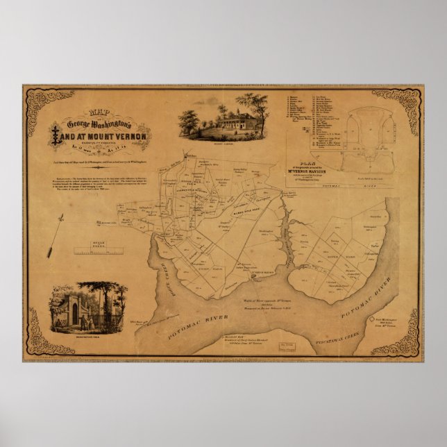 1859 Karta Washington's Land i Mt. Vernon, Virgini Poster (Framsidan)