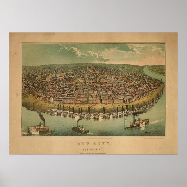 1859 St. Louis MO Birds Öga View Panoramic Karta Poster (Framsidan)