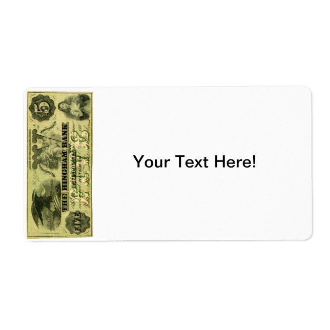 1860 Hingham Massachusetts 5 dollarnot Fraktsedel (Framsidan)