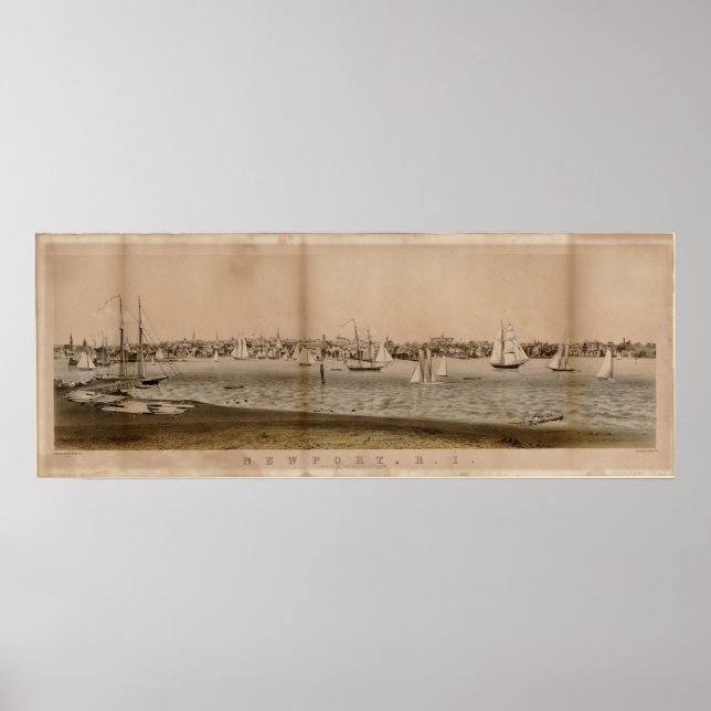 1860 Newport, RI Birds Öga View Panoramic Karta Poster (Framsidan)
