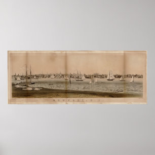 1860 Newport, RI-fågelöga beskådar den panorama- Poster