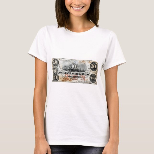 1860 South Carolina Ten Dollar Note Tee Shirt (Framsida)