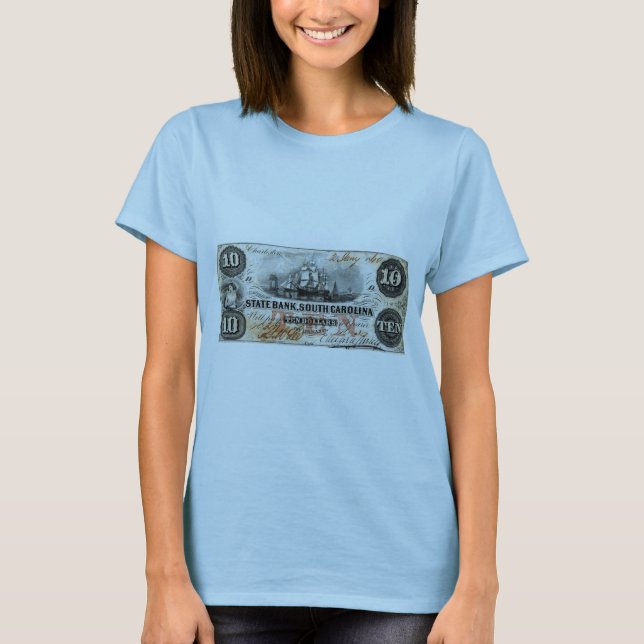 1860 South Carolina Ten Dollar Note Tee Shirt (Framsida)
