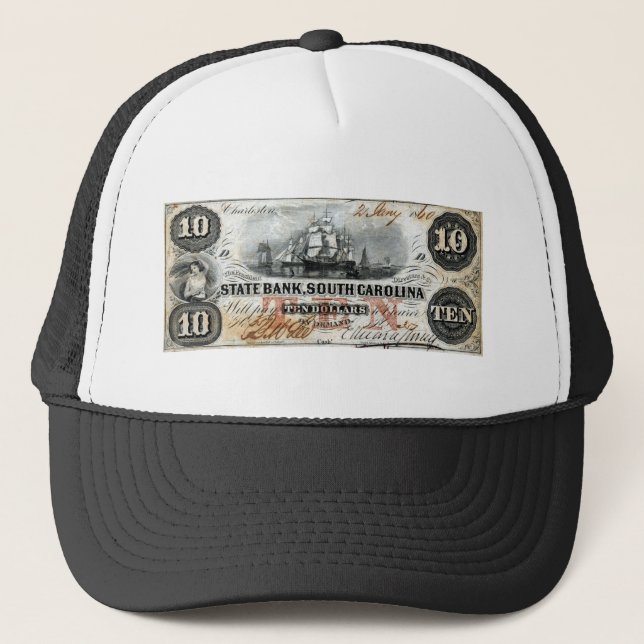 1860 South Carolina Ten Dollar Note Truckerkeps (Framsida)
