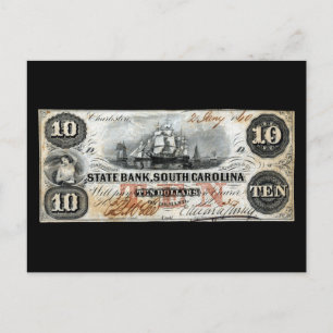 1860 South Carolina Ten Dollar Note Vykort