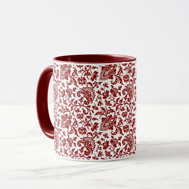 1860-talets Blommigt, Red on White Coffee Mugg (Framsida vänster)
