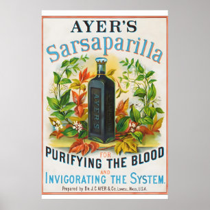 1860s Ayers Sarsaparilla - Gammal Patenterad Medic Poster