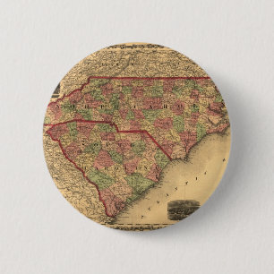 1861 North Carolina och South Carolina Karta Knapp