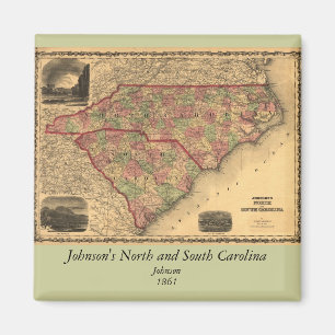 1861 North Carolina och South Carolina Karta Magnet
