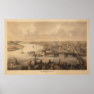 1861 Parkersburg, WV-fågel öga beskådar den Poster