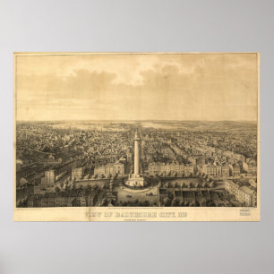 1862 Baltimore, MD Bird's Öga View Panoramic Karta Poster