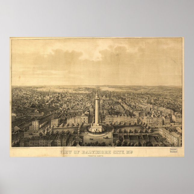 1862 Baltimore, MD Bird's Öga View Panoramic Karta Poster (Framsidan)