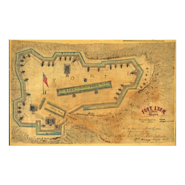 1862 Civil Krig Karta Fort Lyon Alexandria Virgini Fototryck (Framsidan)