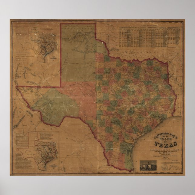 1862 Karta i Texas Poster (Framsidan)