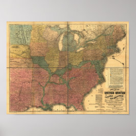 1863 Rail & Civil Krig Karta i USA och Kanada Poster