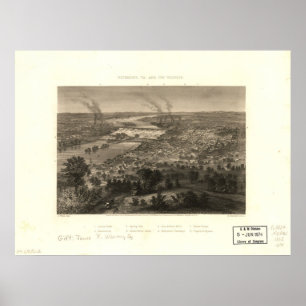 1863 Richmond, VA-fågel öga beskådar den panorama- Poster