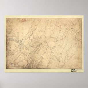 1864 Civil Krig Karta Troop Rörelser Chattanooga, Poster