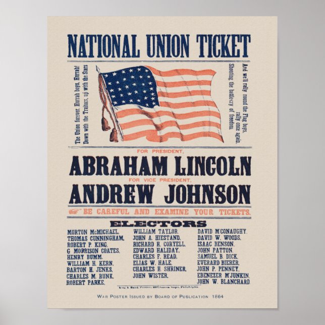 1864 Unionens poster Party kampanj - Lincoln (Framsidan)