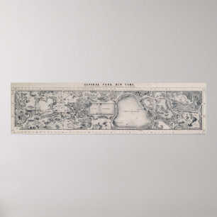 1865 HAND-DRAWN CENTRAL PARK KARTA POSTER